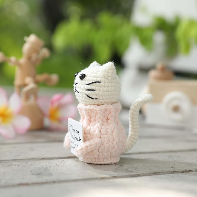 Positive Crochet Cat Animals Mothers Day Gifts Teacher Women Coworker Gifts for Women Sister Daughter Kid – “You are Pawsome” Emotional Inspirational Support Birthday Thank You Gift