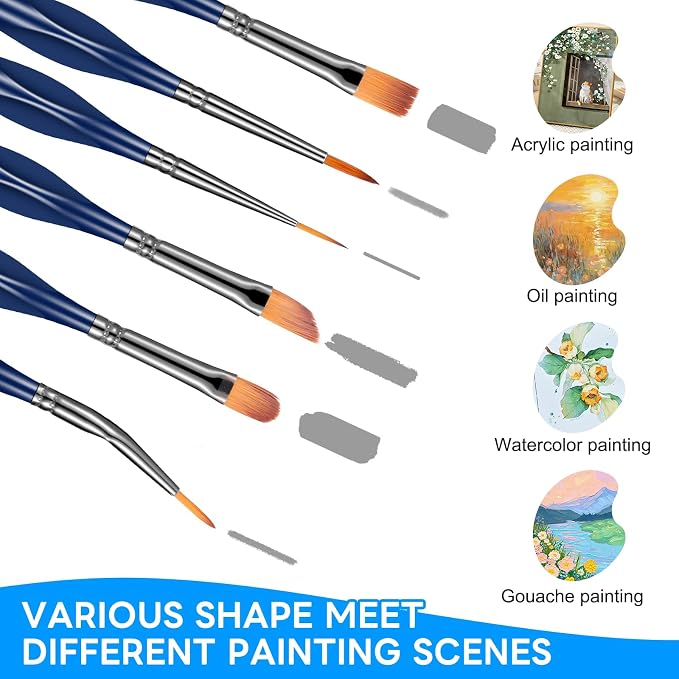 15pcs Detail Paint Brushes Set for Acrylic Watercolor & Paint by Numbers | Wooden Handle, Anti-fatigue Triangular Grip, Multiple Brush Sizes, Miniatures, Models, Nail art, Rock and Face painting