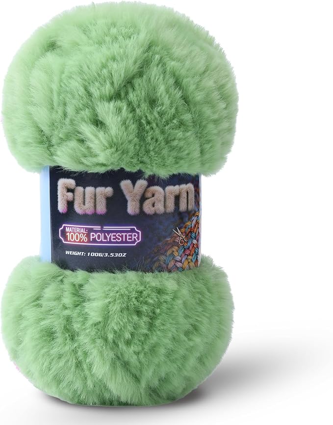Faux Fur Yarn Soft Fluffy for Crocheting - 1 Skeins(Each 3.5oz/100g, 71yd/65m) - Chunky & Fluffy Yarn for Crochet Amigurumi, Blankets, Hand Knitting, Scarves &Crafts (1, Green)