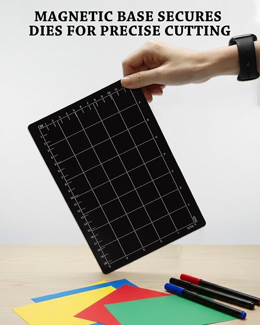 UCEC 3 Pcs Magnetic Cutting Shim & Cutting Pads Set for Card Making Crafts | Die Mats Kit 9"x6" Magnetic Mat with Grid & 2 Transparent Cutting Pads for Die Cutting Machine Embossing & Card Making Crafts