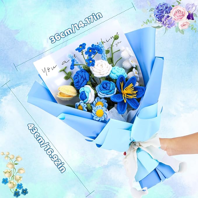 Iuuidu Crochet Kit, Flower Bouquet Crochet Kit for Beginners Blue