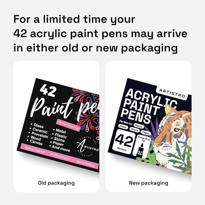 ARTISTRO 42 Acrylic Extra-Fine Glass Marker Pens for Wine Glasses | Extra-FineTips Vibrant Dual Tip Paint Pens for Party Charms, DIY, Craft - Art and Craft Supplies for Adults, Teens, Kids