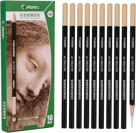 Marie's Professional Charcoal Drawing Set - Premium Artist Sketching Pencils for Portraits & Fine Art - Ideal for Professional Artists & Studio Creation(Flesh Color)