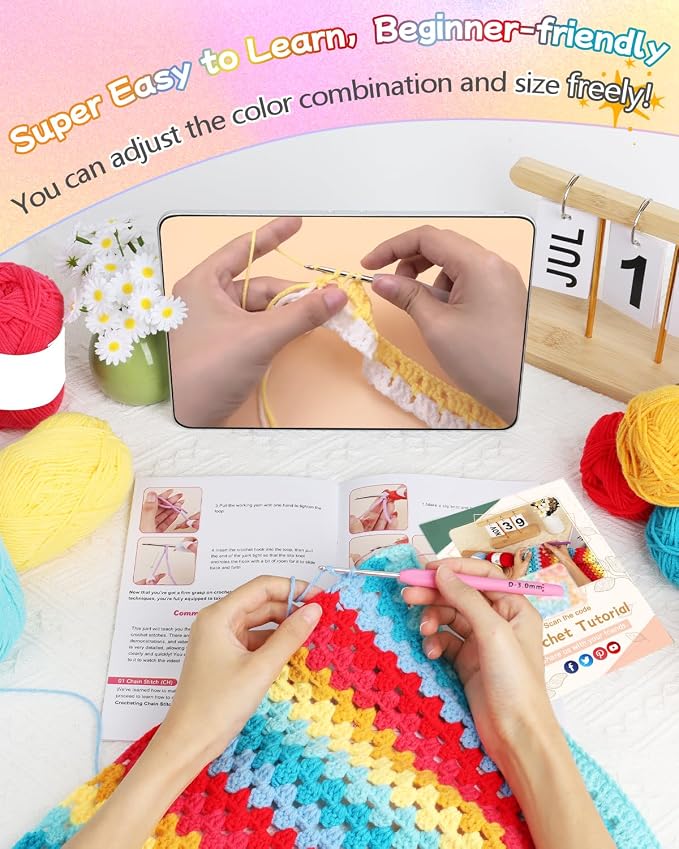 Aeelike Blanket Crochet Kit for Beginners,Rainbow Gradient Blanket