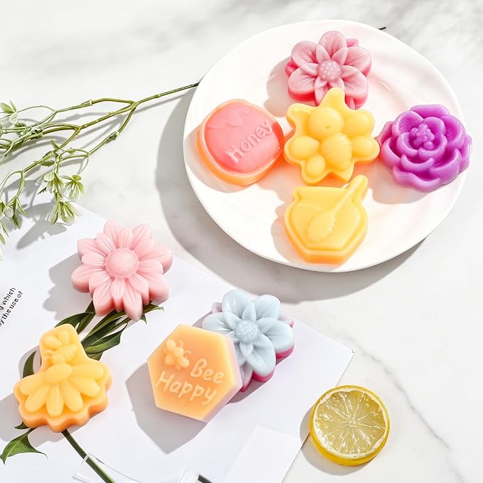 SJ Bee & Flower Silicone Mold Set, 2-Pack 6-Cavity Soap & Craft Molds | For Crafts, Soap Making, Plaster, Wax Melts & Resin, Food Grade Silicone, Easy Release, Reusable