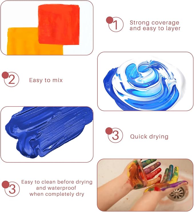 Artecho Acrylic Paint Set 48 Colors 2oz/59ml with 12 Brushes, Art Supplies | Permanent rich pigment non-toxic craft kit for canvas, fabric, rock, wood, ceramic, Great gift for adults & beginners