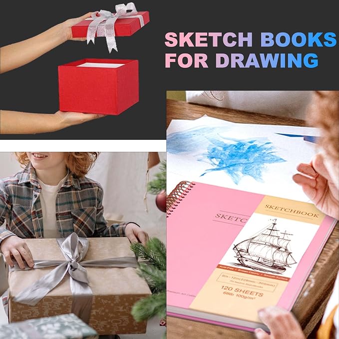 Yoment 9"x12" Hardcover Sketchbook for Drawing，120 Sheets，100GSM | Pink,Spiral Bound Sketch Pad Premium Art Sketchbook Artistic Drawing Paper Pad for Kids Adults Beginners Artists