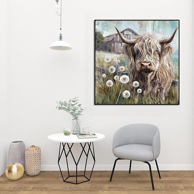Diamond Art Kits for Adults,Highland cow Diamond Painting Kits 12x12in