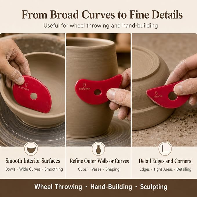 Diyoohomy 6pcs Soft Silicone Pottery Ribs for Ceramic, Mud and Clay Tools
