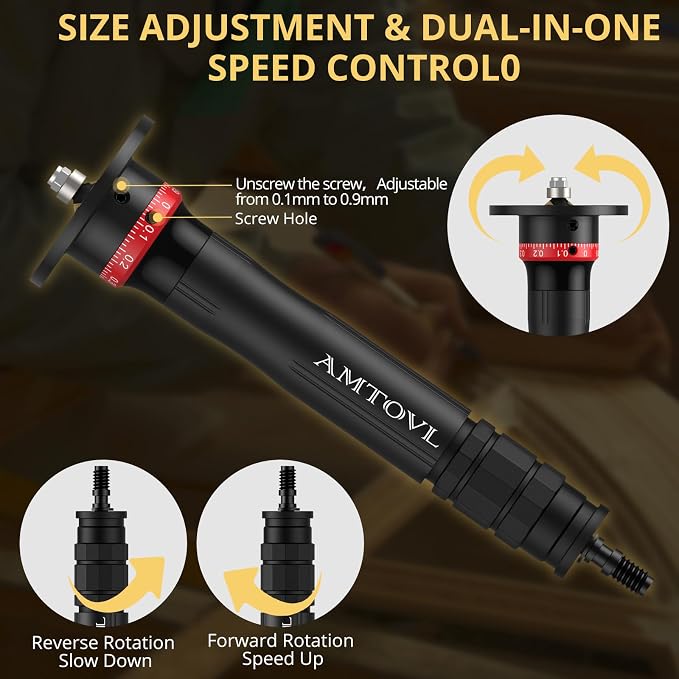 AMTOVL Pneumatic Chamfering Tool, 60,000 RPM Adjustable 0.1–0.9 mm, C-Type