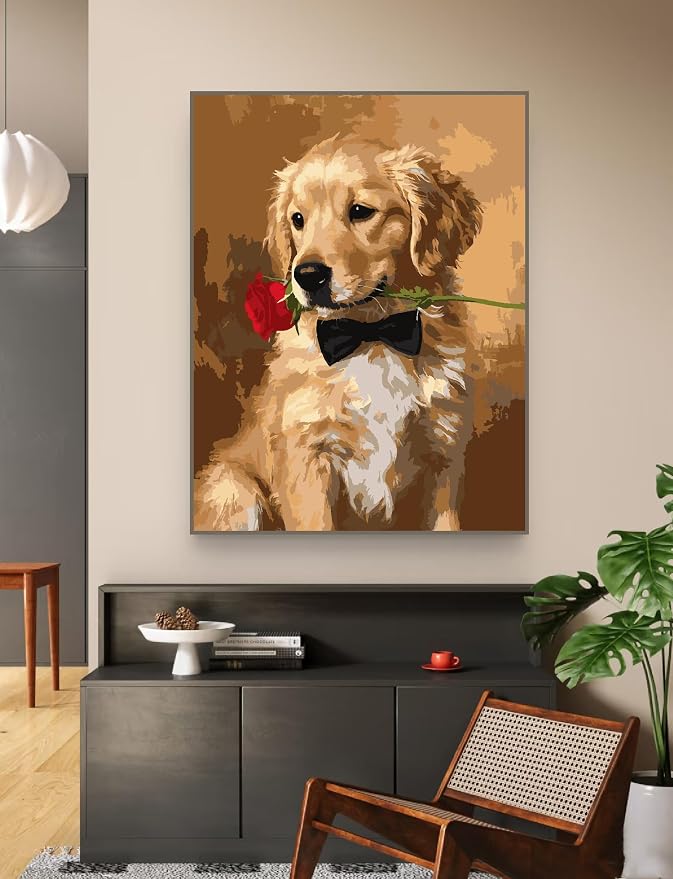 ZRIZQ Paint by Numbers Kit for Adults Beginner Animal,Dogs,16x20 | Full set with wooden brushes,rolled canvas,rich paints.Calming activity.Beginner friendly.Just open and paint.
