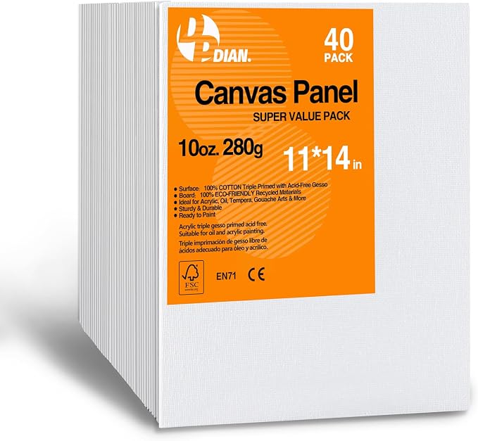 Canvas Boards for Painting 11x14 Inch, 40-Pack Bulk Canvas Value Pack - Art Supplies Blank Paint Canvas Panels for Acrylic, Oil, Watercolor, Tempera, Gouache