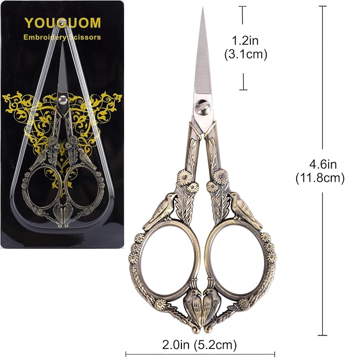 YOUGUOM Small Sewing Scissors, All Purpose Little Shears | Sharp Tip for Craft, Embroidery, Needlework, Artwork, Cross Stitch, Thread, Yarn, Detail Paper Cutting, 4.6in, Mini Bird