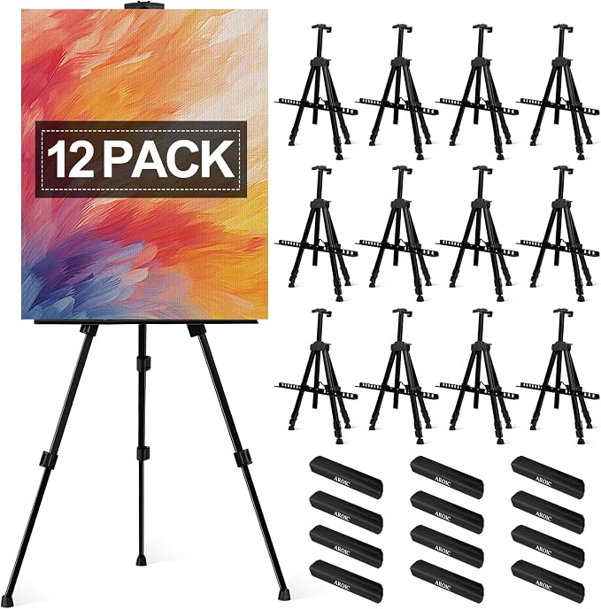 AROIC Art Painting Artist Easel Stand, Painting Display Easel Stand | Portable Adjustable Iron Tripod Display Stand with Bag, Height from 20 to 66 In for Table-Top/Floor Drawing(12 Pack)