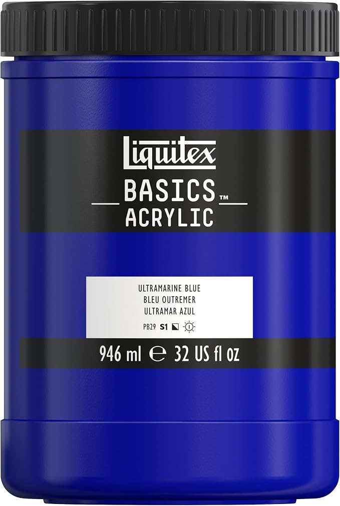 Liquitex BASICS Acrylic Paint, 32-oz Jar, Ultramarine Blue | Medium Viscosity, Satin Finish, Lightfast, Fine Art Pigments, Range of Opacities, Easy Blending