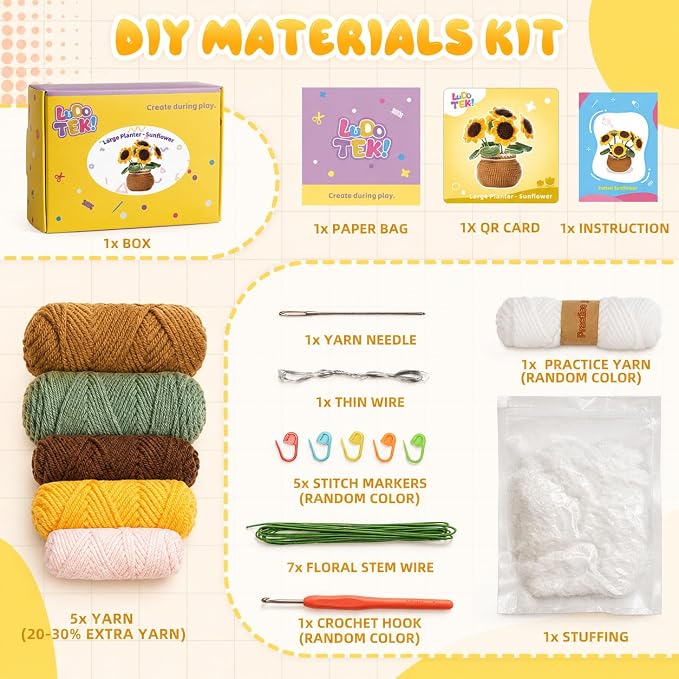 Crochet Kit for Beginners, Crochet Plant Kit,Knitting Kit(Sunflower)