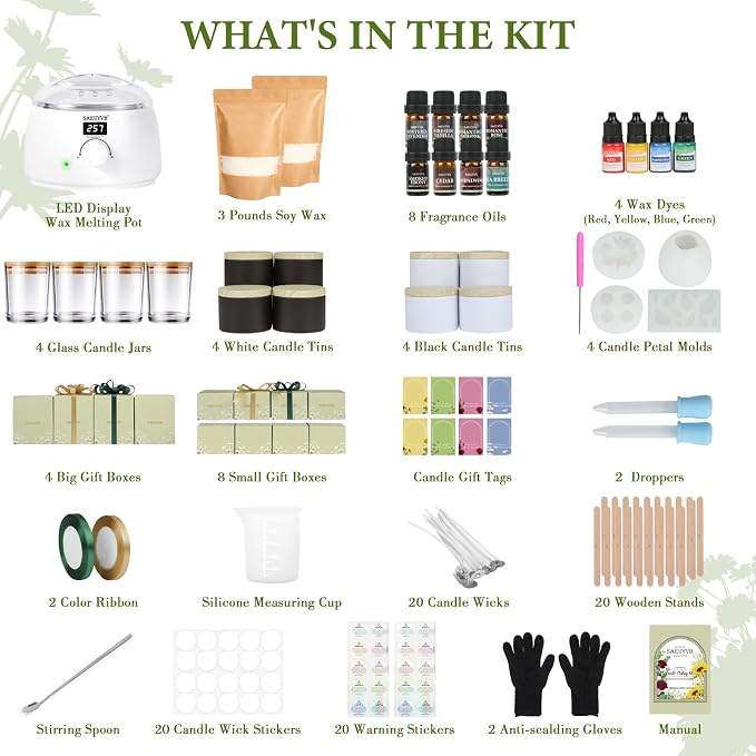 SAEUYVB Candle Making Kit,DIY Soy Candle Making Supplies/Kit for Adults | Complete Candle Kit with Digital Wax Warmer,Soy Wax,Candle Jars,Scents,Molds and More,Perfect for DIY Handmade Craft
