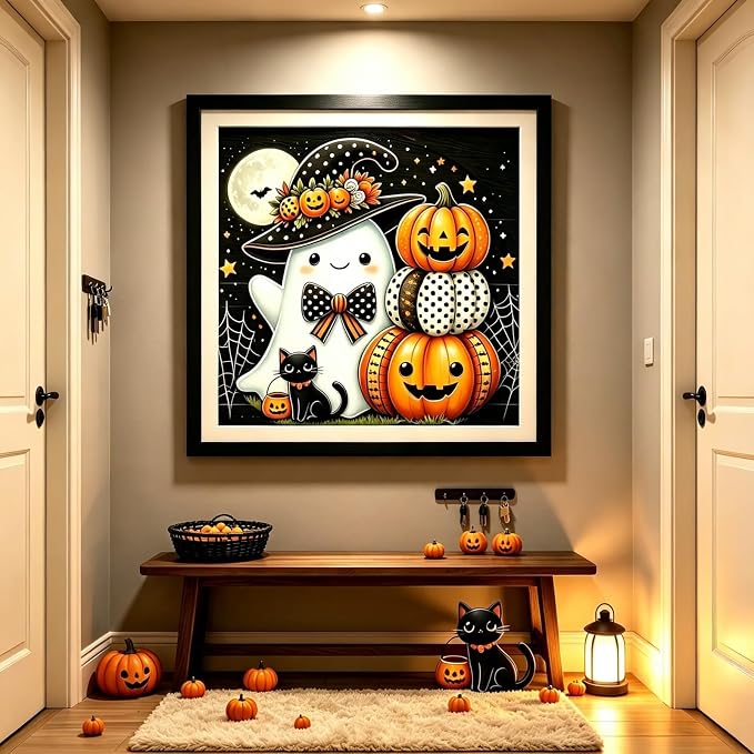 Cute Ghost Pumpkin Diamond Painting Kits for Adults, Halloween Diamond Art