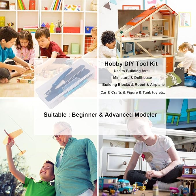 Spilay 16 Pcs Hobby Building Model DIY Tool Kit for Dollhouse Miniature | Modeler Basic Miniature Handmade Craft Tools Set for Miniature House Kit, Book Nook Kit and DIY Hobby Projects