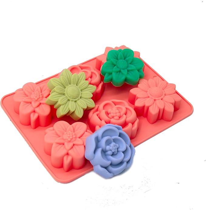 X-Haibei Elegant Flowers Soap Silicone Mold Jello Lotion Bar Cold Process Making Supplies 2oz, Dia. 2.5inch
