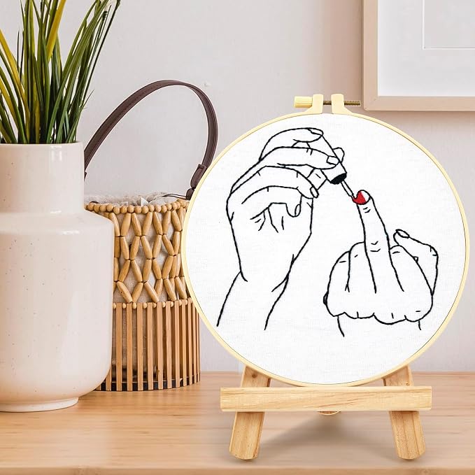 Crafmanoe Hand Embroidery Starter Kit for Beginners Adults, Counted Stamped Cross Stitch Kits for Adults Beginners, Easy Funny Embroidery Needlepoint Kits, Embroidery Fabric, Hoops and Video Tutorial
