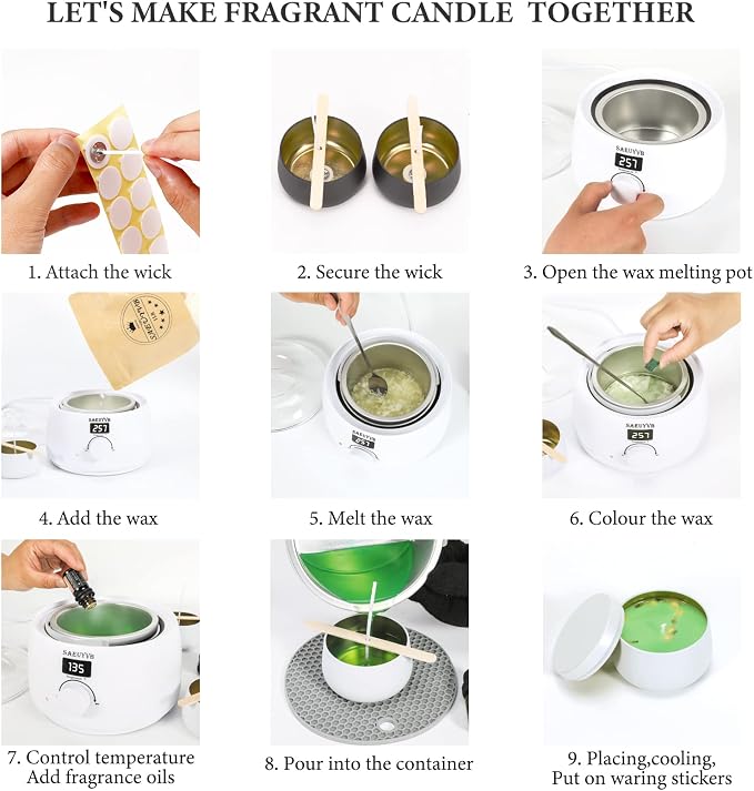 SAEUYVB Candle Making Kit for Adults with Electric Wax Melting Pot(White) | Complete DIY Starter Soy Candle Making Kit/Supplies,Suitable for Handmade Candle Gift for Birthdays,Mother's Day,Christmas