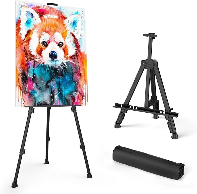 Art Painting Display Easel Stand - Portable Adjustable Floor Artist Easel | Aluminum Metal Tripod Black Stand with Bag, Height from 17" to 66", Sturdy for Table-Top/Floor Painting, Drawing, Displaying