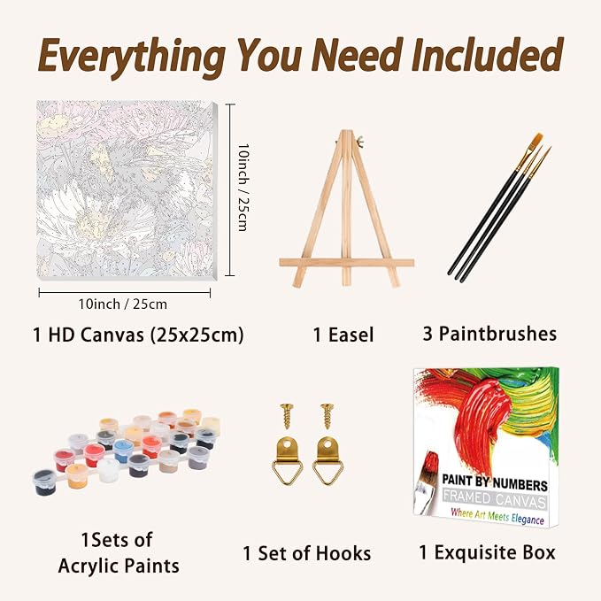AUKELHJ Framed Paint by Numbers Kit for Adults, Bee, 10x10 inch