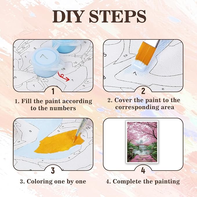 PHANTASYART Cherry Blossom Paint by Numbers Kit for Adults 16x20inch | Paint by Number Adult, Landscape Painting by Numbers for Adults, DIY Acrylic Painting Kit, Arts and Crafts for Adults
