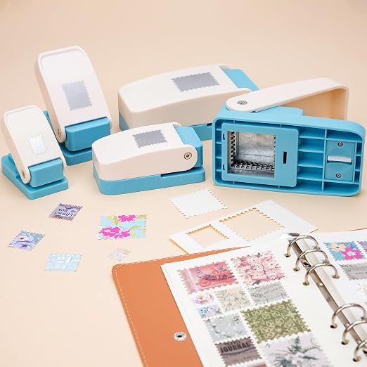 5Pcs Stamp Punch, 1.5x1.25inch/1x0.8inch/0.6x0.5inch Rectangle Postage Stamps Punches,1.5inch/1 inch Stamps Shaped Puncher, Stamp Cutter Hole Punch, Paper Punches for Crafting Scrapbooking Journaling