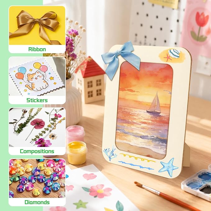 VOKOY 10 Pack Wooden Picture Frames for Crafts, DIY Wood Craft Picture Frames Bulk for 4" x 6" Photos,Unfinished Standing Photo Frames DIY Crafts Wood Decorate for Birthday Party Gifts