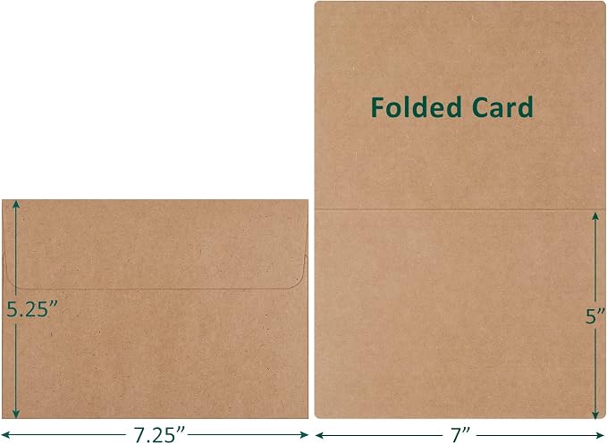 Eupako Brown Blank Cards and Envelopes 100 Pack - 5x7 Heavyweight Folded Cardstock and A7 Envelopes Self Seal for DIY Greeting Cards, Invitations, Wedding, Baby Shower, Birthday, Thank You Cards