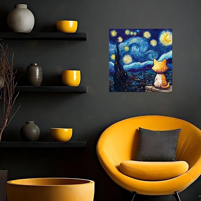 Framed Paint by Numbers Kit for Adults Beginner & Kids Ages 8-12 Starry Night Adult Paint by Number Kits on Canvas with Easel Cat Painting by Numbers for Adults with Frame DIY Painting Kits 8x8 Inch