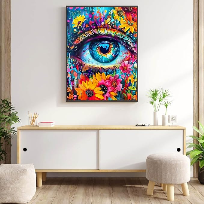 Diamond Art Kits for Adults Flowers Eye Diamond Painting Kit 12x16in | 5D Eye Diamond Art Painting Kit for Adult, DIY Full Round Drill Eyeball Gem Art Diamond Dots Kits for Home Wall Decor Gift