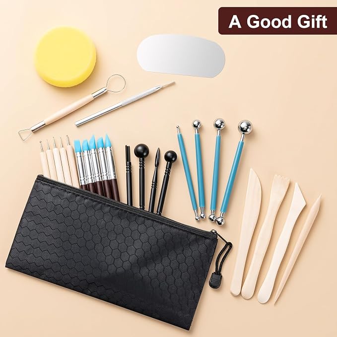 Y9A5N0K3O 27pcs Clay Tools,Pottery Kit,Practical Polymer Clay Sculpting Tools Kit,Air Dry Clay Set for Kids and Adults,Pottery Craft,Dotting,Carving, Drawing,Molding,Modeling,Shaping