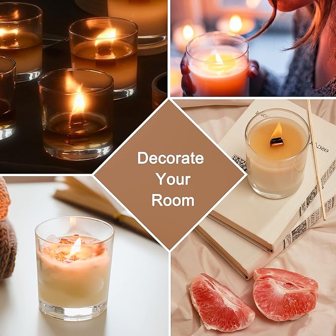 CONNOO 12Pack 10 OZ Clear Glass Candle Jars with Bamboo Lids | For Making Candles, Large Size Empty Candle Tins with Wooden Lids, Bulk Clean Candle Containers, Dishwasher Safe