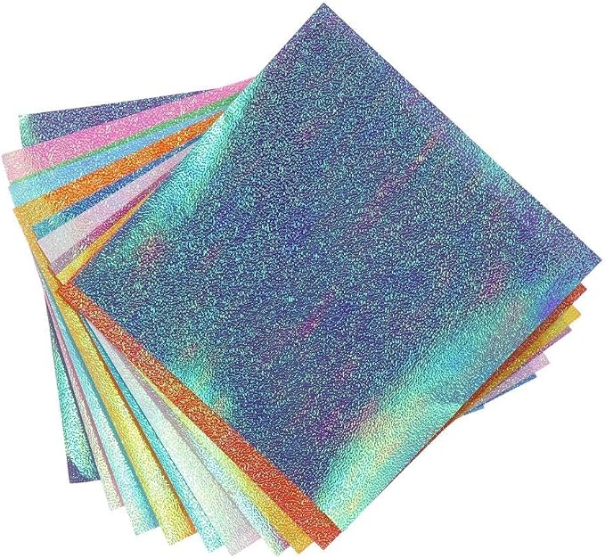 100Pcs Iridescent Origami Paper,Glitter Folding Solid Color Papers,Colored Origami Sparkly Paper for Birthday Party Decor Scrapbook