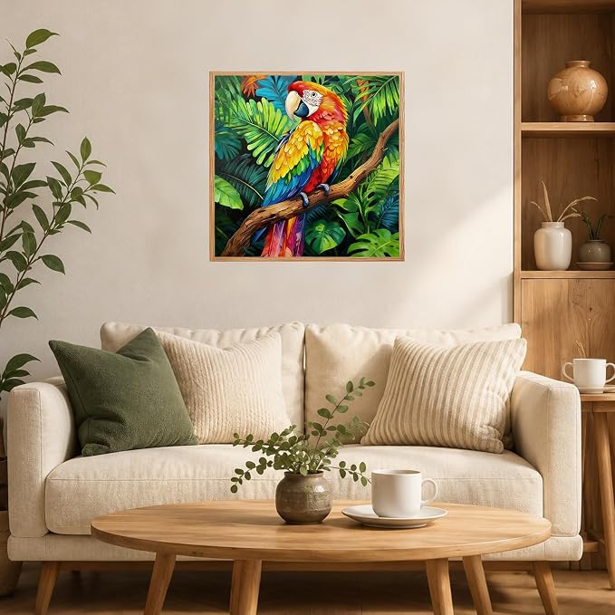 AUKELHJ Framed Paint by Numbers Kit for Adults, Parrot, 10x10 inch