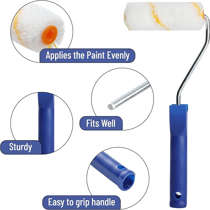 Bates- Paint Tray Set, Paint Roller Kit, 5 pcs, 4 Inch Blue Tray & Frame, Small Paint Roller Set for House Painting Supplies