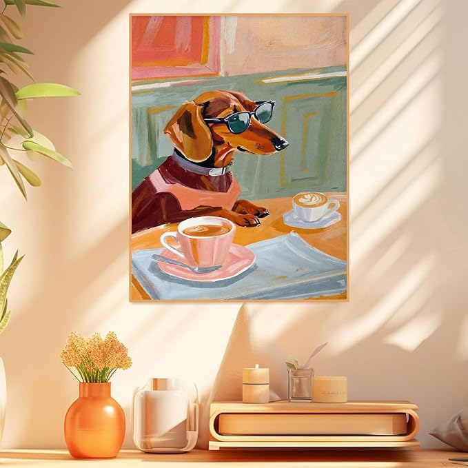 Dog Coffee Paint by Numbers Kit for Adults Framed Canvas, Frameworkless