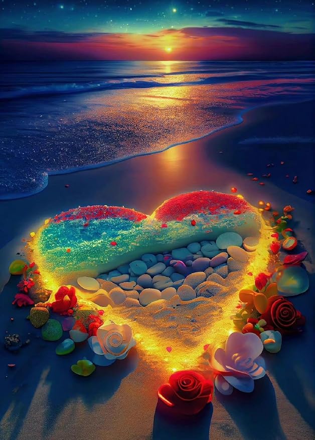 Heart Beach Diamond Painting Kits for Adults, Diamond Art Kits for Adults