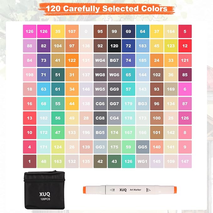 Alcohol Markers, 120 Colors Dual Brush Tip Permanent Art Markers, Coloring Marker, for Book Painting Card Making, Christmas gift for Adults Great Value Pack for Beginners