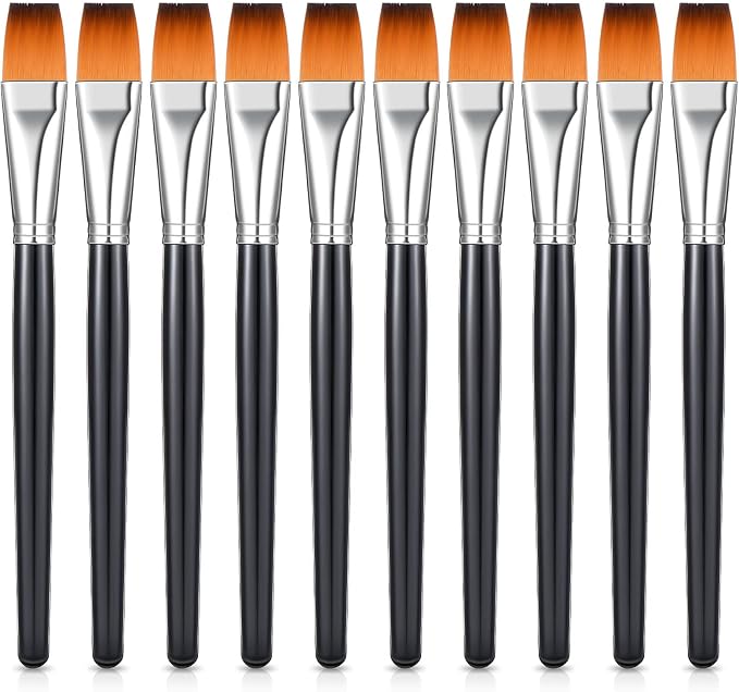 Zonon 10 Pcs 3/4 Inch Flat Paint Brushes Acrylic Painting Craft,Brown | Small Watercolor Detail Brushes for Canvas, Face Painting Craft Supplies, Works with Acrylic Oil, Bulk for Adult Artists