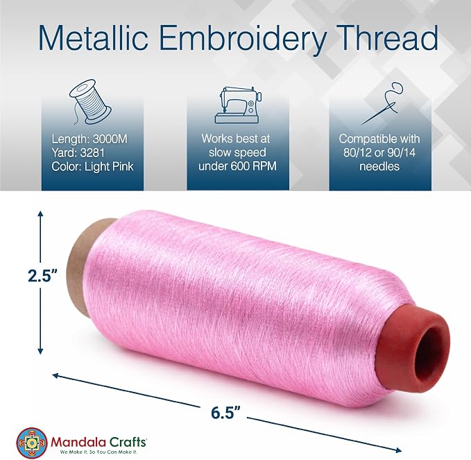 Mandala Crafts Metallic Baby Pink Embroidery Floss for Sewing, 3281 Yard Spool