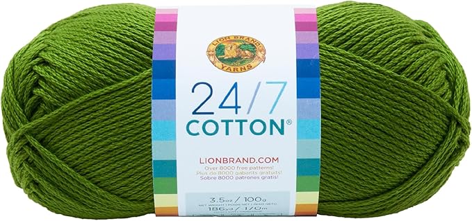Lion Brand Yarn, 24/7 Cotton Yarn, Grass, Green, 1 Pack