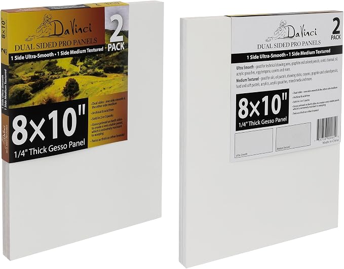 Jerry's Artarama Da Vinci Dual Sided Pro Panel Board - 2-Pack, 8x10" 6mm Deep Panels for Painting - Archival, Acid-Free Art Supplies - Ultra-Smooth & Medium Textured Paint Surfaces