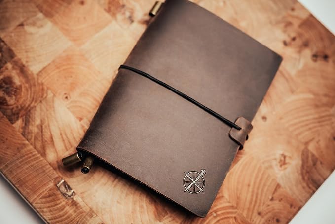 WANDERINGS Pocket Travelers Notebook – Refillable Genuine Leather Passport Size Journal – 4" x 5.25" (10 x 13.5cm) – Handcrafted – 80 GSM Blank Inserts – Small Travel Journal