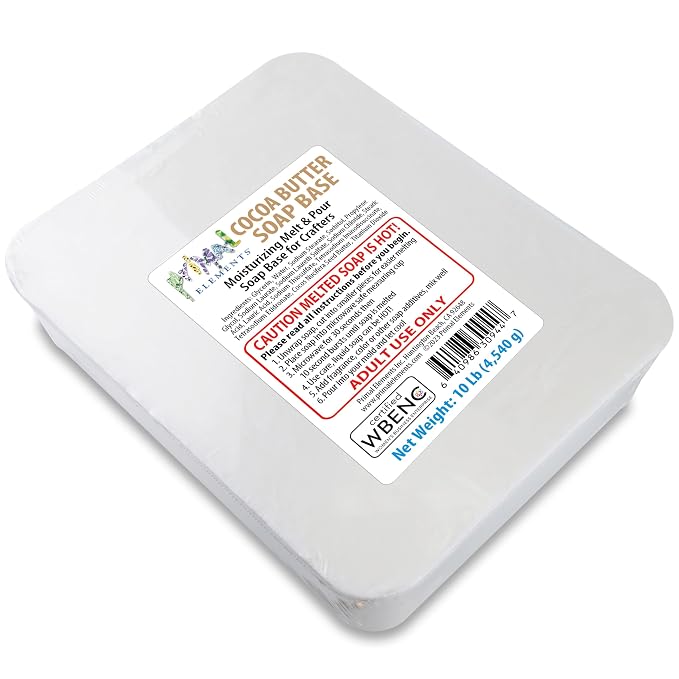Primal Elements Cocoa Butter Soap Base - Moisturizing Melt and Pour Glycerin Soap Base for Crafting and Soap Making, Easy to Cut - 10 Pound