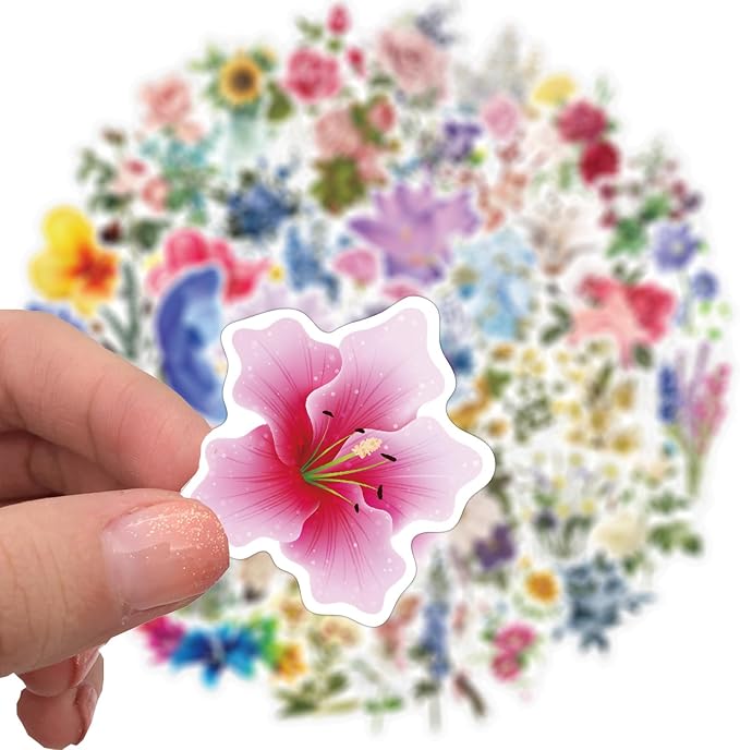 Flowers Vinyl Stickers 50 PCS, Botanical Aesthetic Waterproof Die-Cut Colorful Floral Sticker Pack for Journal Planner Notebook Scrapbook, Water Bottles Laptop Phone Case(Colourful-F11)