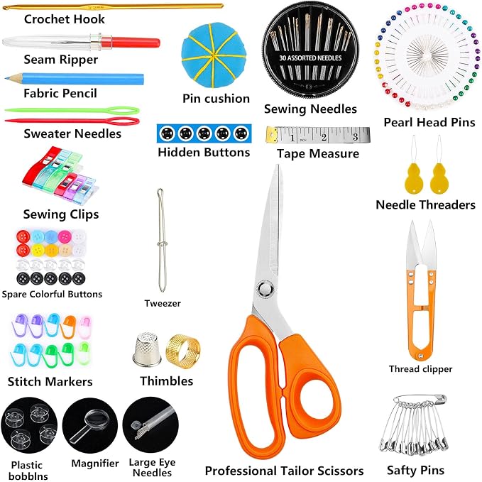 Maxfanay Sewing Kit for Adults Beginners, Portable Needle Thread Repair Kit | Heavy Duty Tailor Scissors, 43XL Thread & Yarn Snips, Complete Sewing Supplies Set for Home, Travel & College Dorm Essentials
